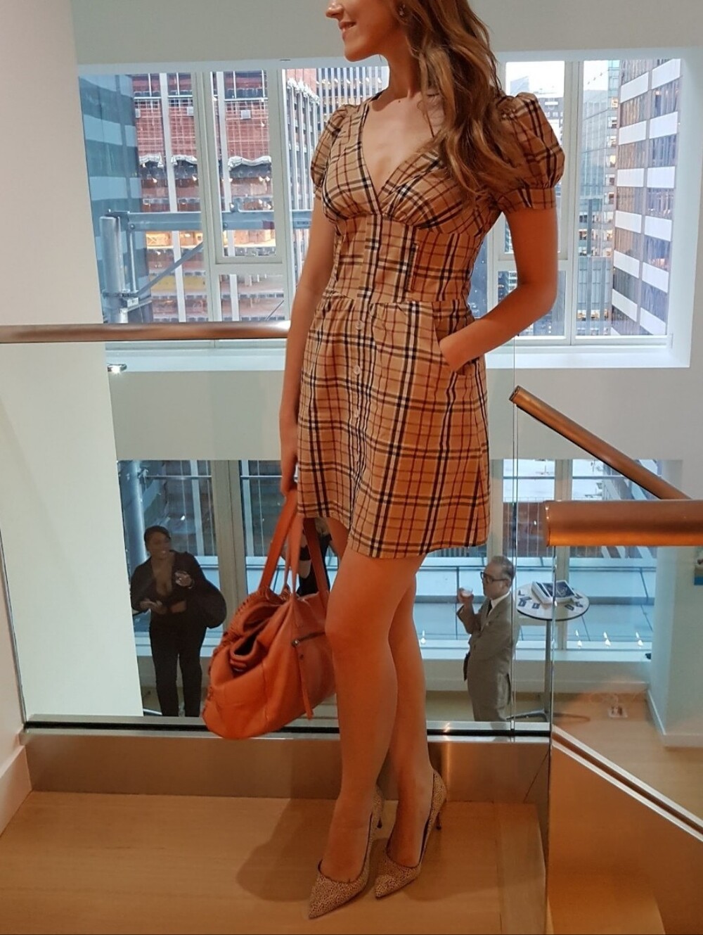 Voom by Joy Han Beige Plaid Mini Dress with Black & Red Checks